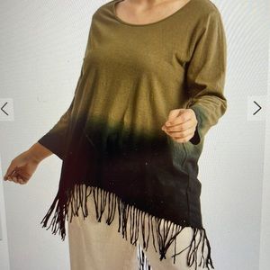 Umgee Olive Black Fringe Plus Size Top Blouse New linen cotton
